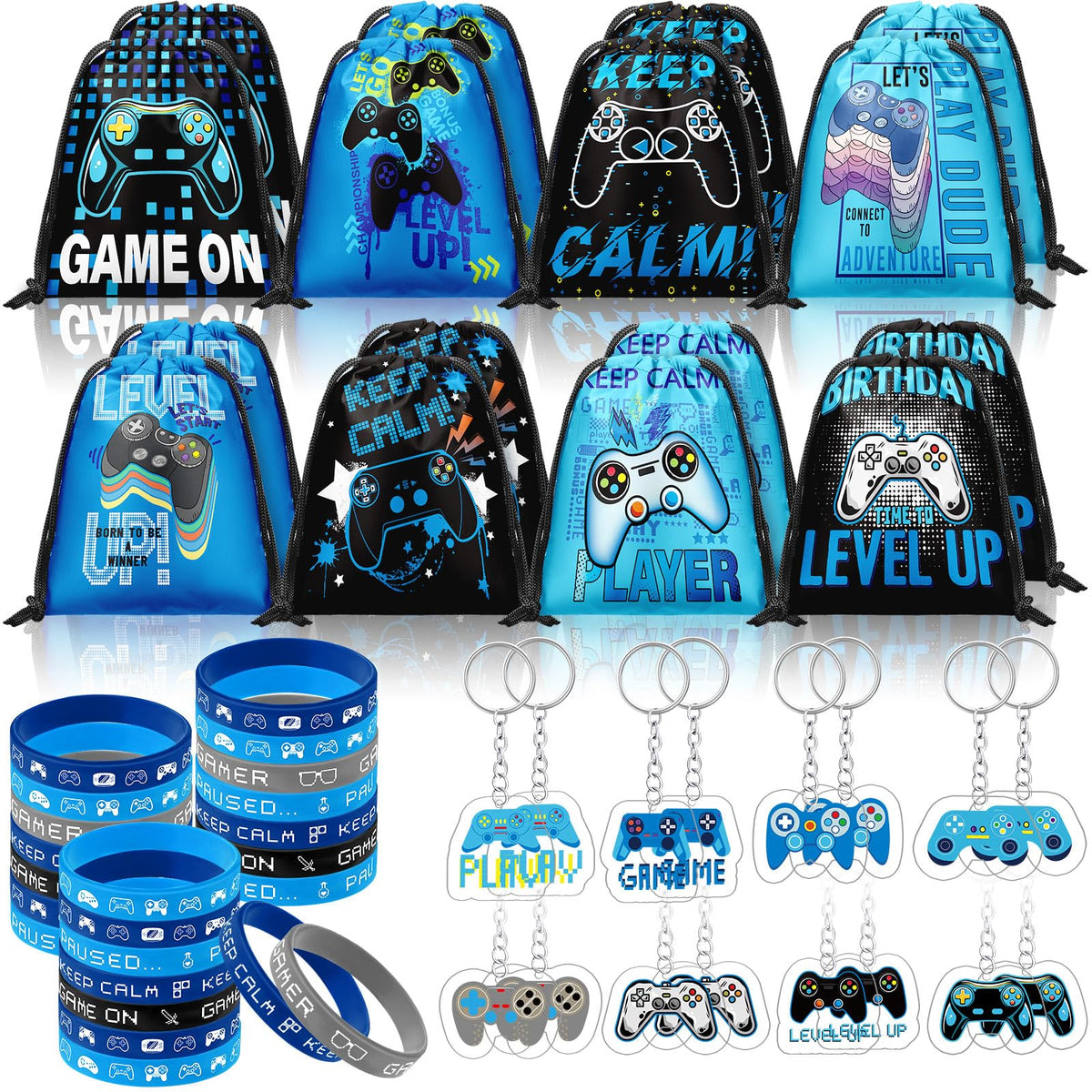 Talltalk blue black video game drawstring bag for snacks and gifts