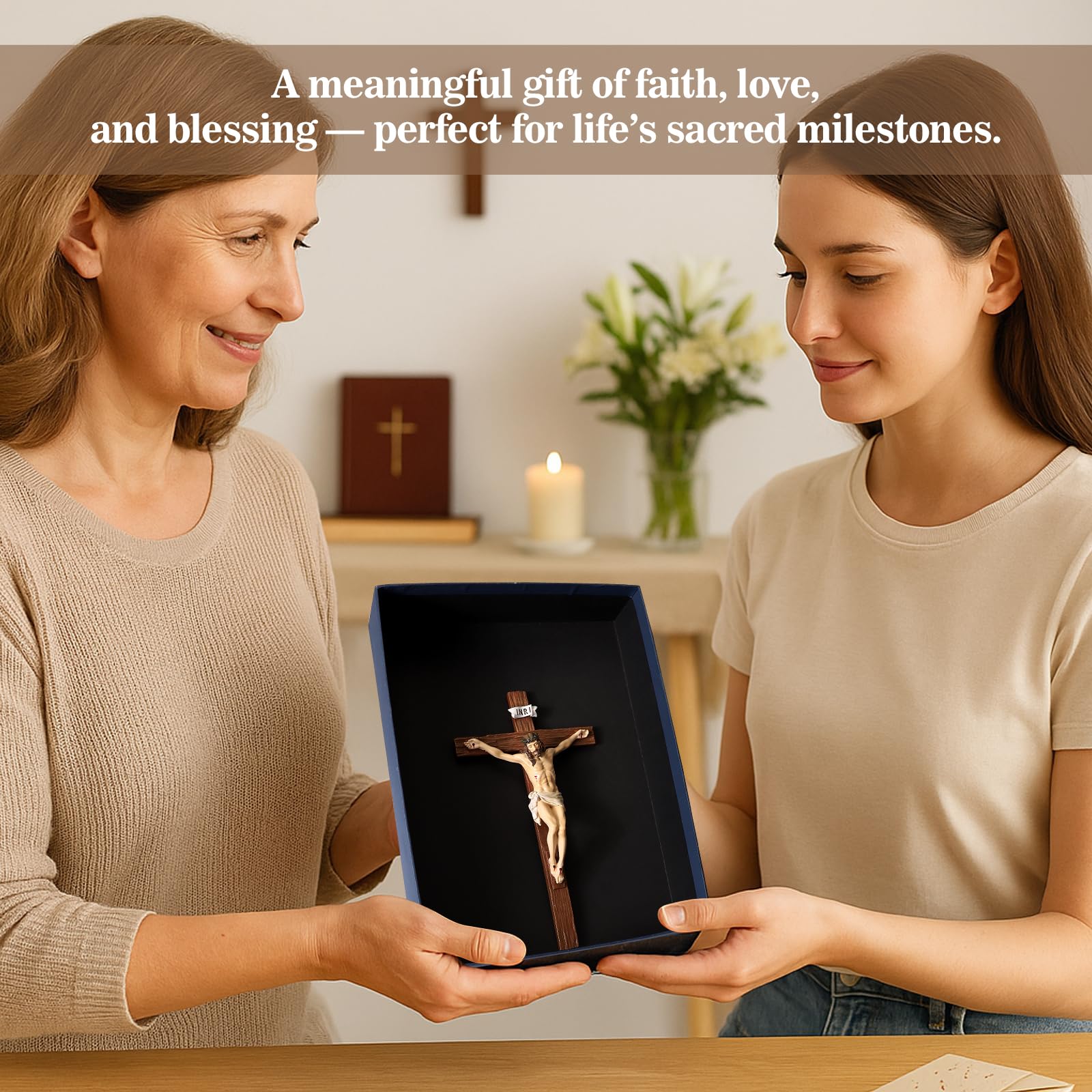 Suitable TALPGOD cross for sacred spaces, study corners, and entryways as a focal point.