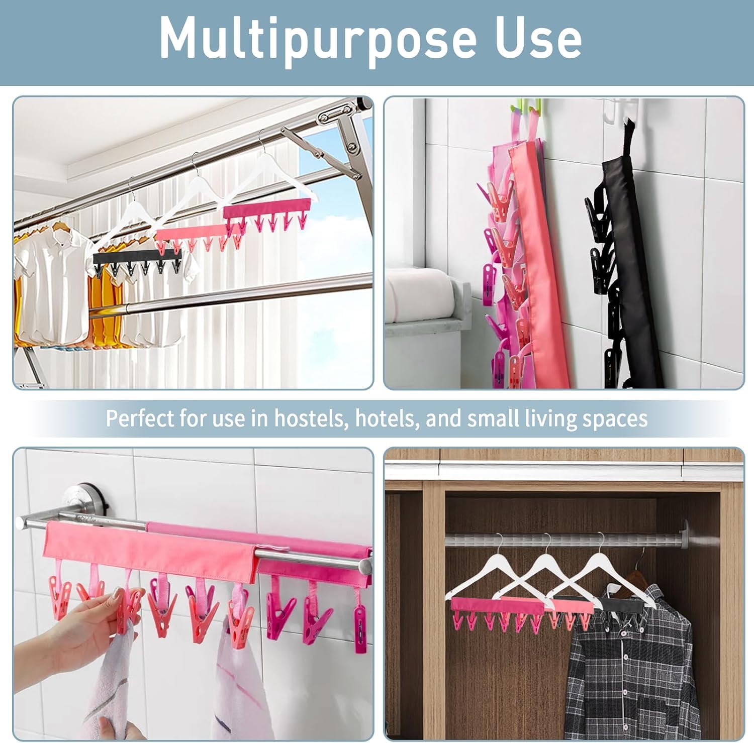 TamBee portable hanger clips organizing small items in a dorm or hotel