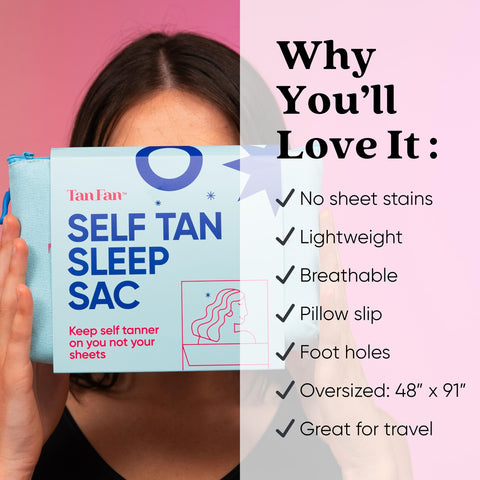 Tan Fan Sleep Sac pillow protector visible for cleaner pillow contact during sleep.