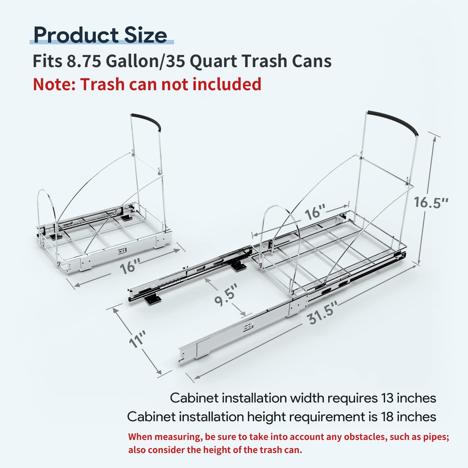 Tanamu chrome heavy-duty trash slider system with smooth bearings.