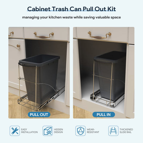 Tanamu hidden-design trash can rail maximizing cabinet space.
