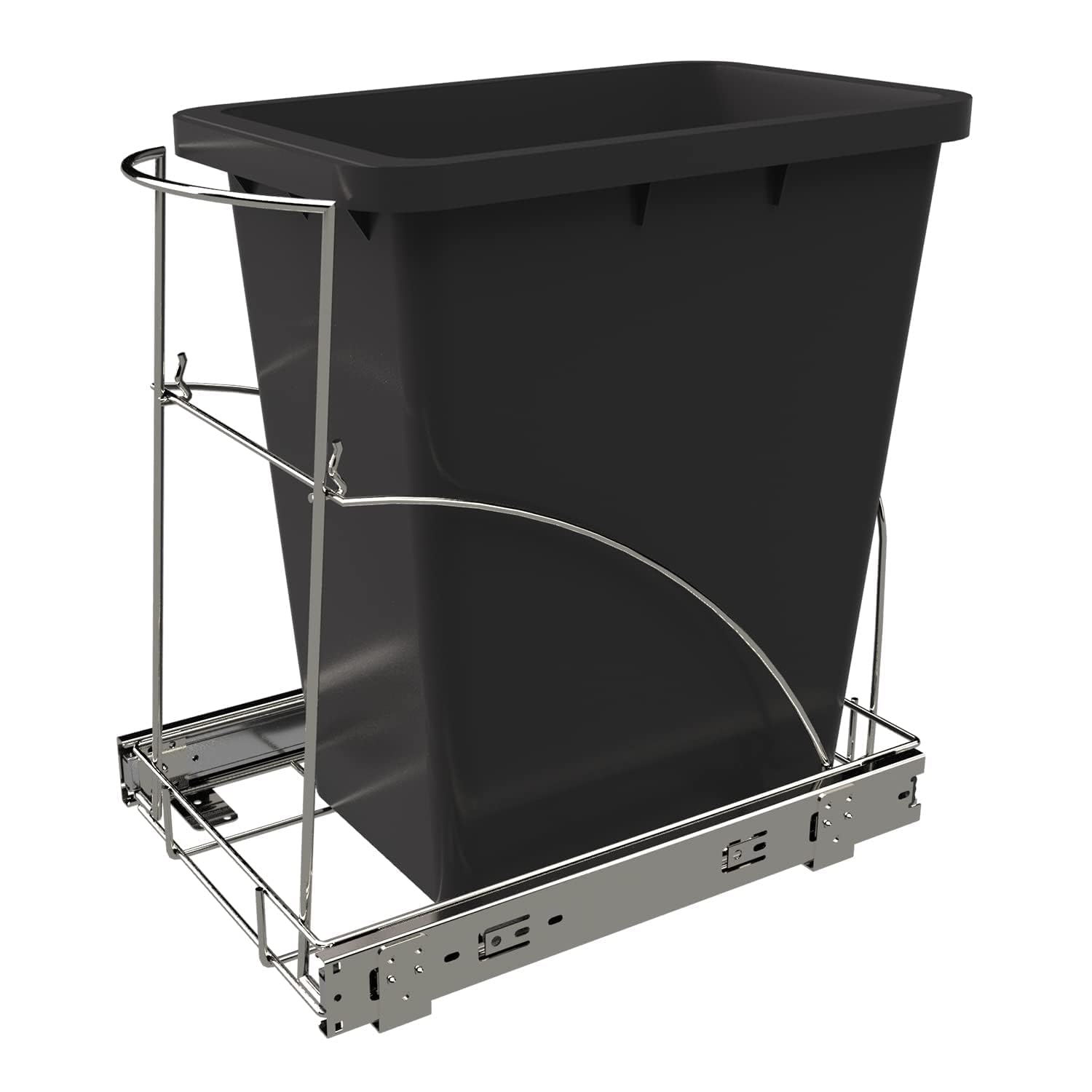 Tanamu pull-out trash bin under cabinet rail for discreet, convenient access.