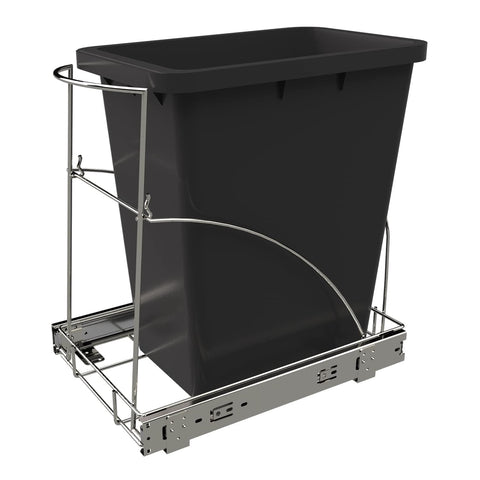 Tanamu pull-out trash bin under cabinet rail for discreet, convenient access.