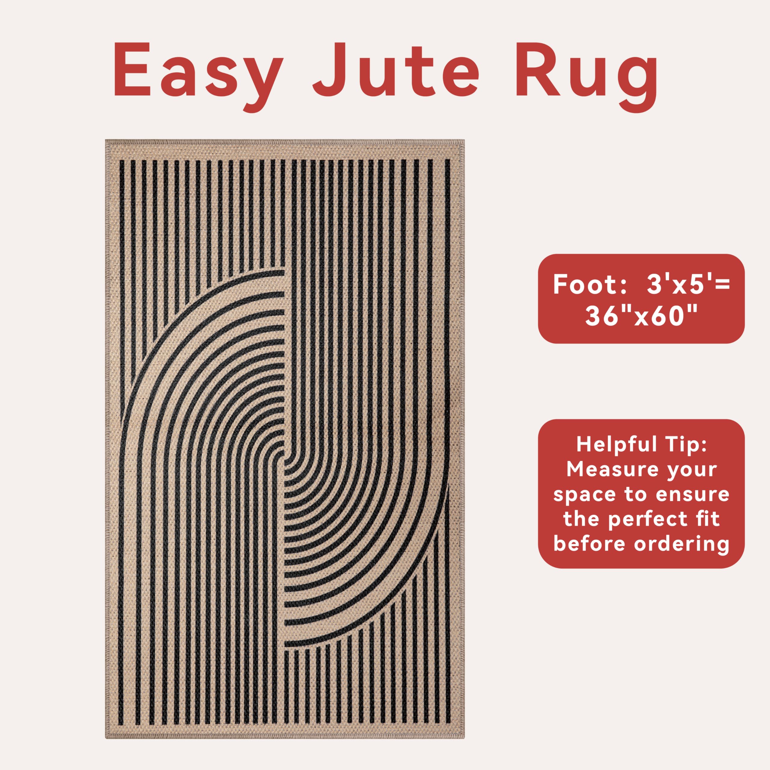 Tangsoo Easy Jute 3x5 rug showing door clearance and ultra-thin profile