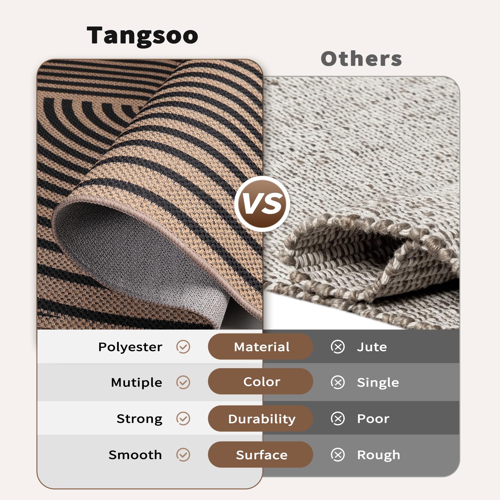 Tangsoo Rainbow Easy Jute Rug thin profile fits under doors.