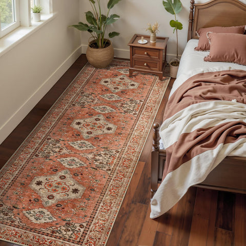 Tangsoo vintage distressed terracotta pattern enhances entry decor