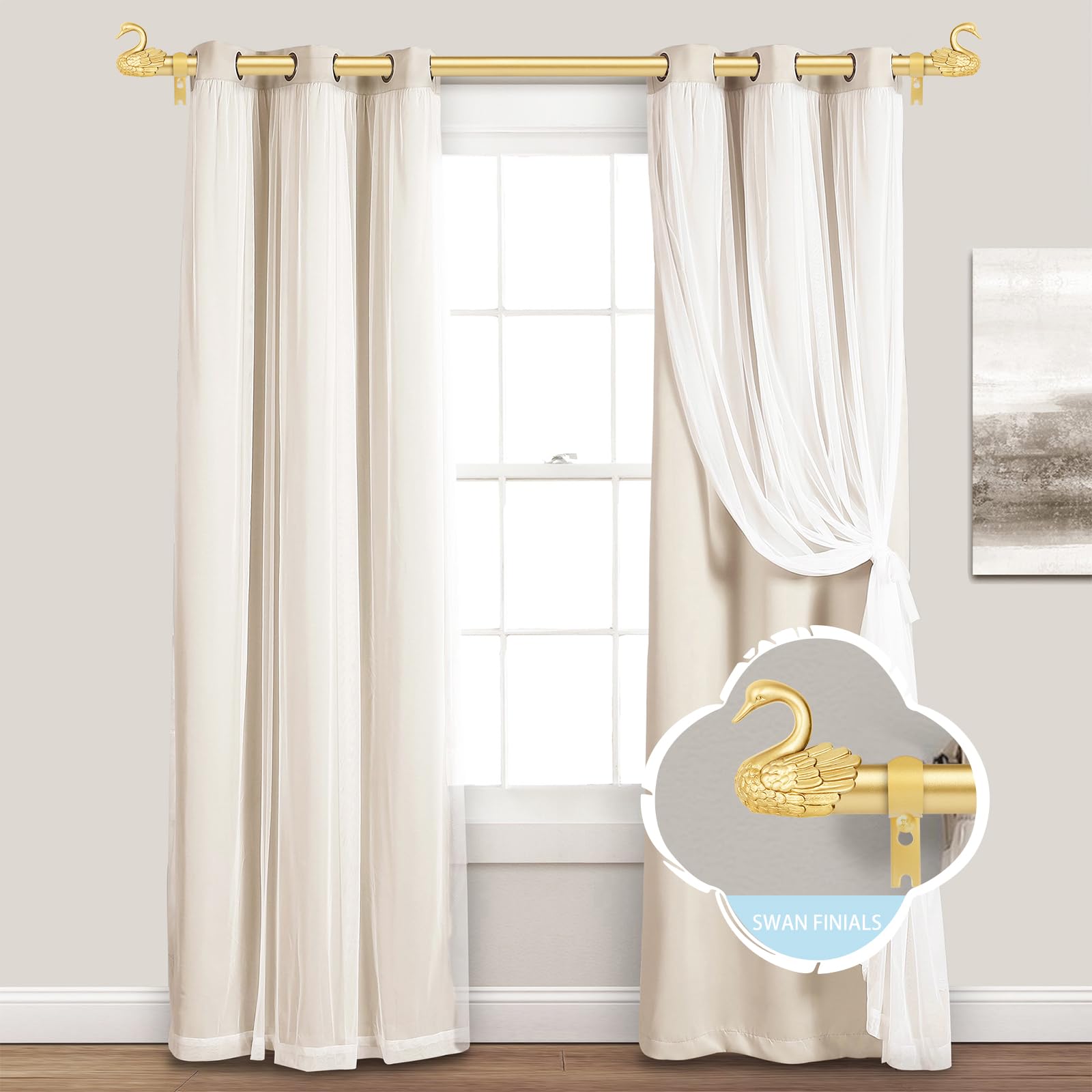 TANGWIN gold curtain rod in a living room setup adds luxury