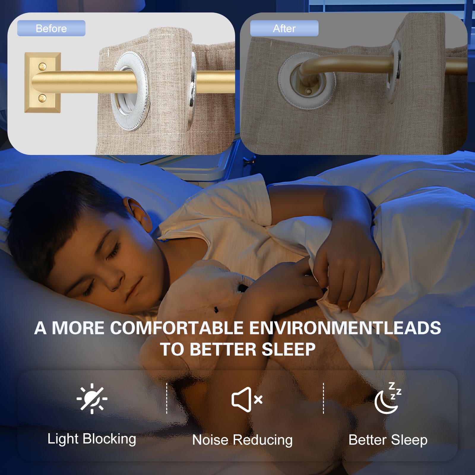 TANGWIN gold wrap-around rod curved ends provide full window coverage for privacy
