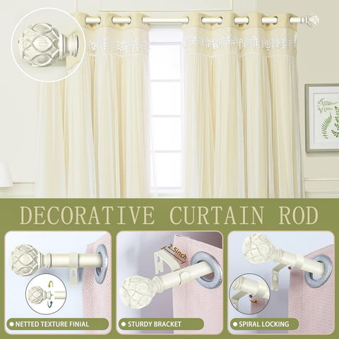 TANGWIN netted texture finials on the curtain rod add vintage coastal charm.