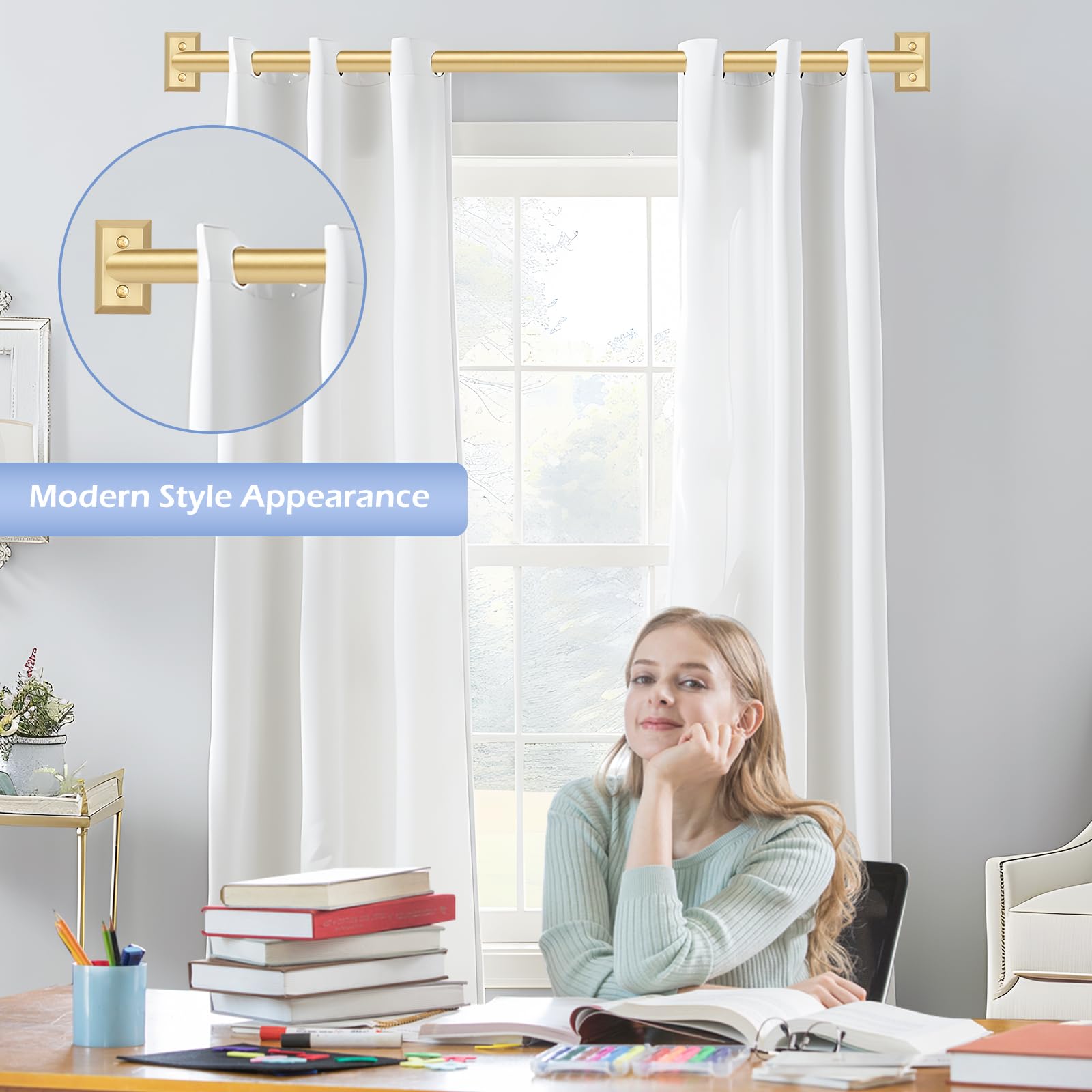 TANGWIN telescoping end sections illustrate easy length adjustment for different window sizes