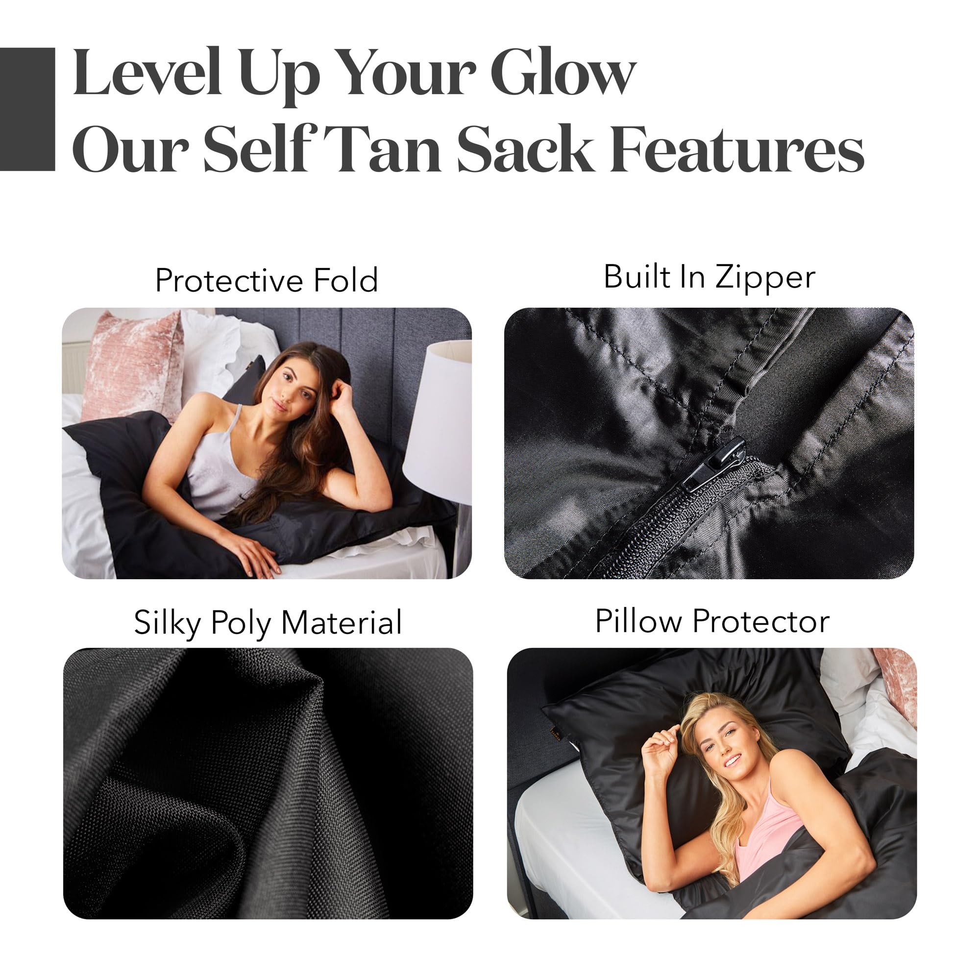 TANNCO self-tan sleep sack laid flat to show breathable material and size flexibility