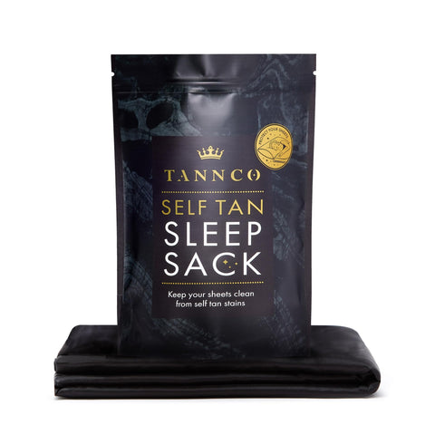 TANNCO Self Tan Sleep Sack in black with visible zipper for easy access and stain protection