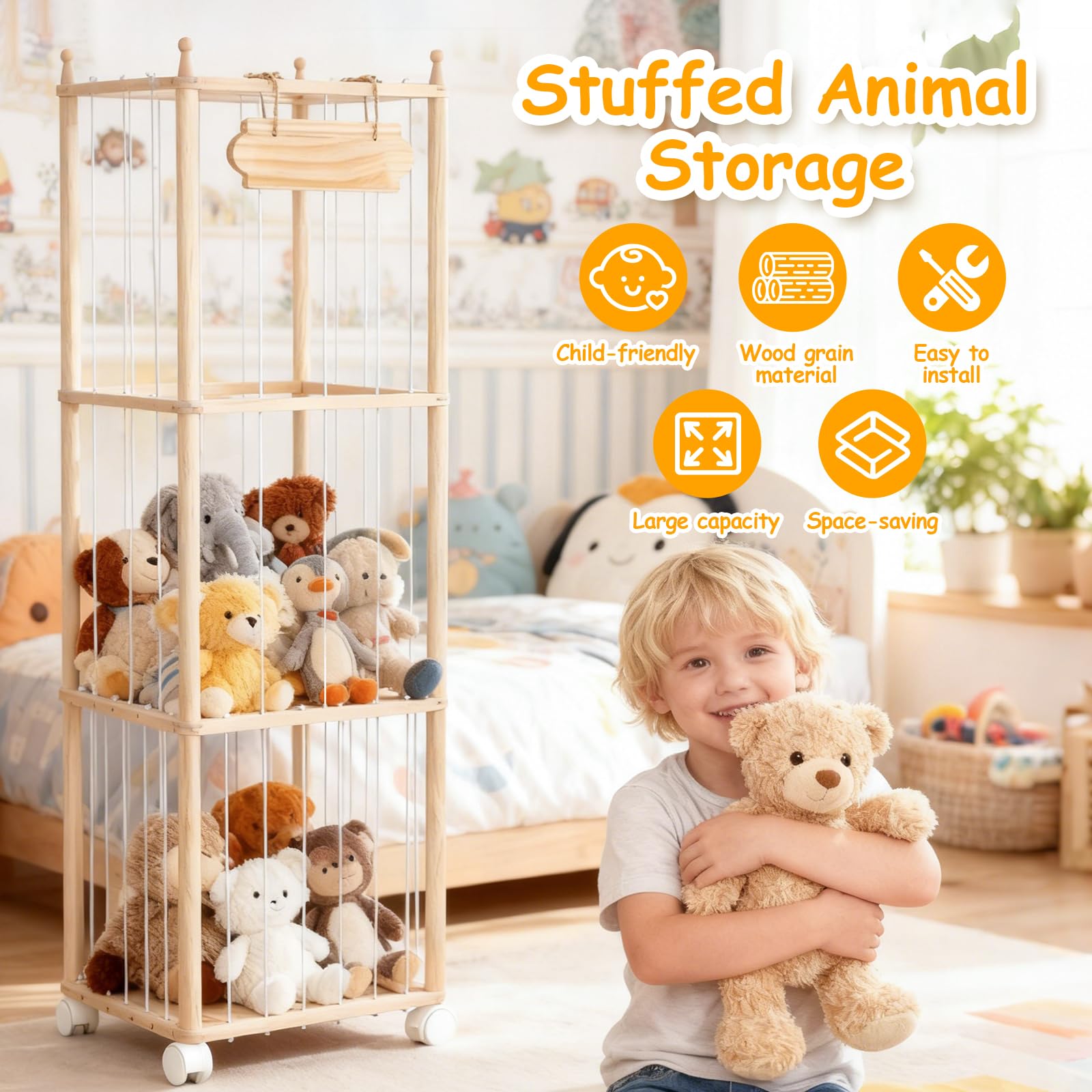 TANONE elastic cords secure plushies on each level to reduce movement