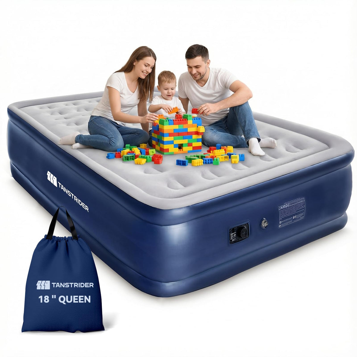 TANSTRIDER full-size air mattress with built in pump for quick setup