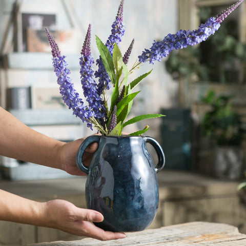 Tanvecle rustic-terracotta vase glaze blends earthy vibe with blue gloss.