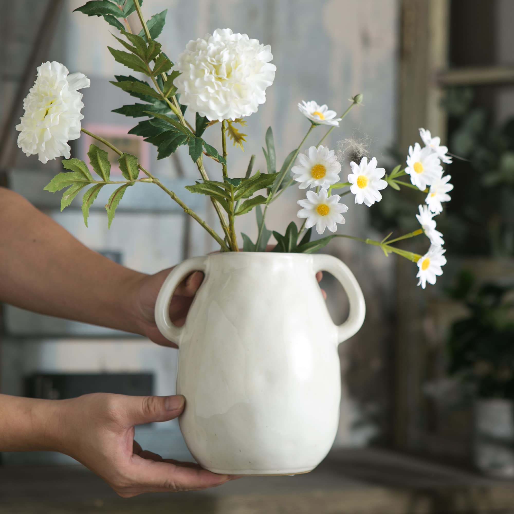 Tanvecle white vase showing artisanal glaze texture for rustic decor.