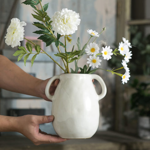 Tanvecle white vase showing artisanal glaze texture for rustic decor.