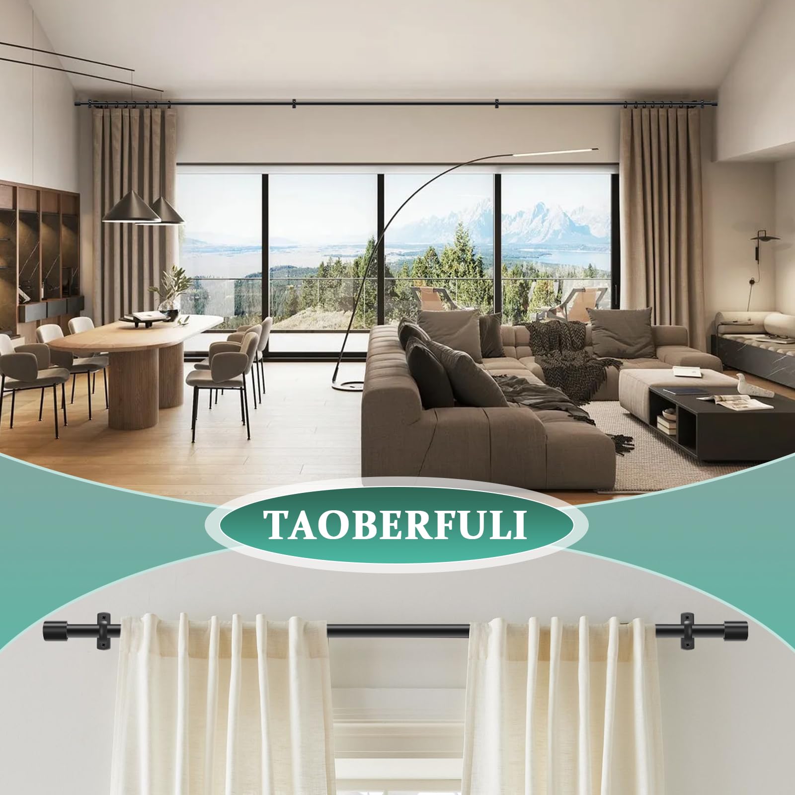Taoberfuli curtain rod brackets allow wall or ceiling installation.