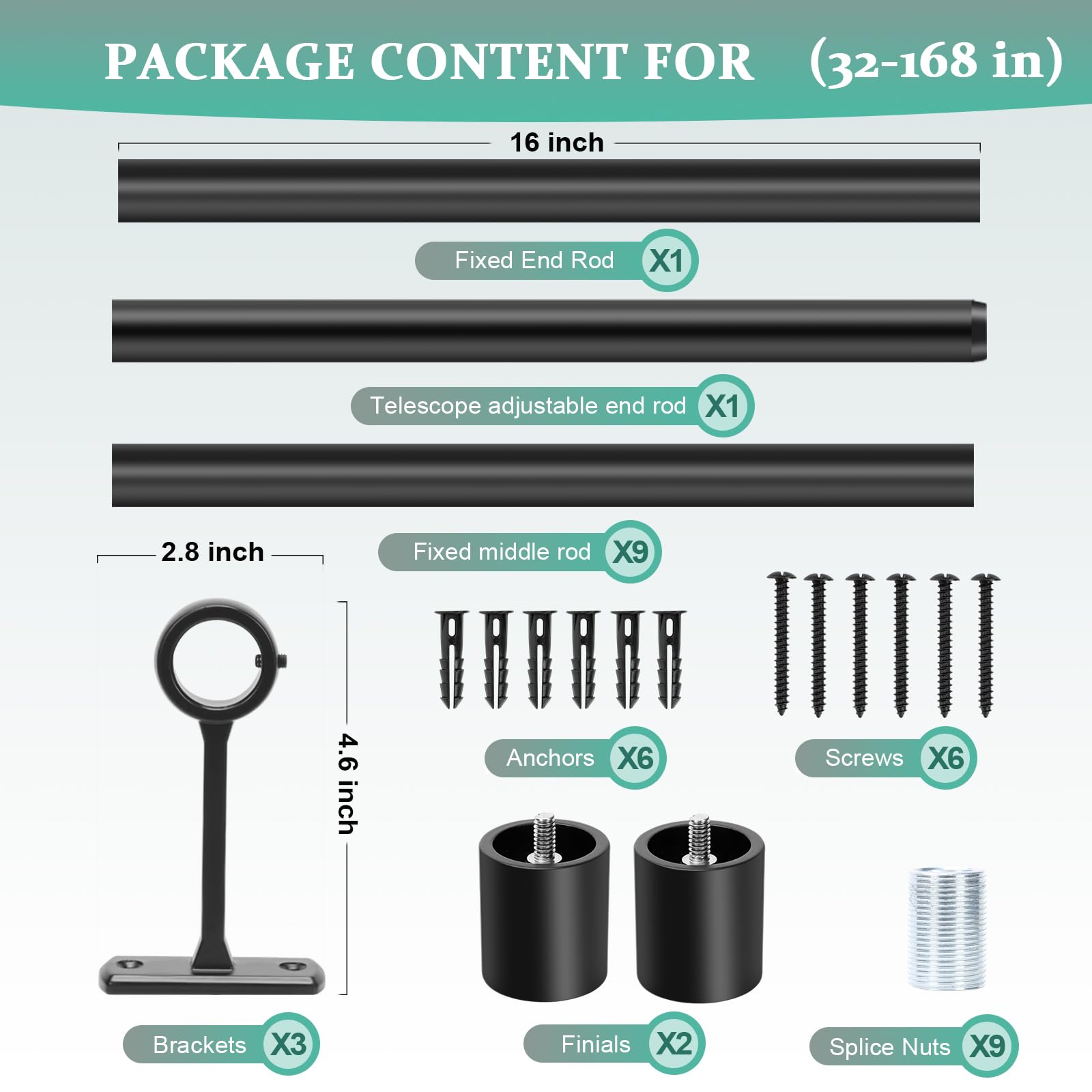 Taoberfuli outdoor-ready indoor-outdoor rated rod with durable black finish.