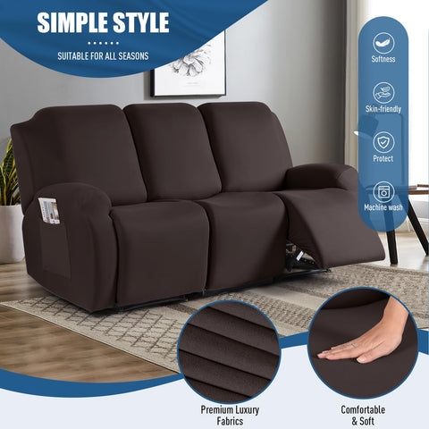 TAOCOCO 3-seater recliner fit demonstrates snug coverage for 69–91 inch couches.