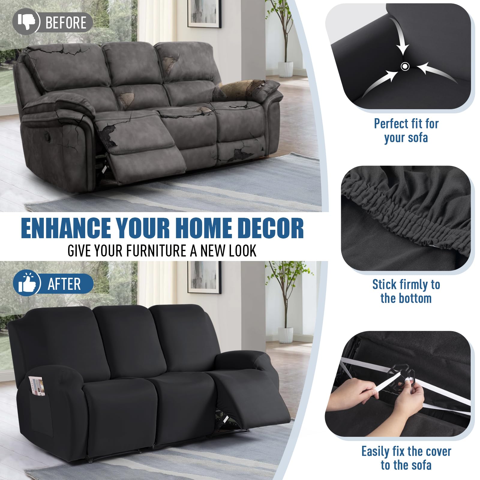 TAOCOCO 3-piece slipcover installation demonstrates quick setup and secure bottom elastics
