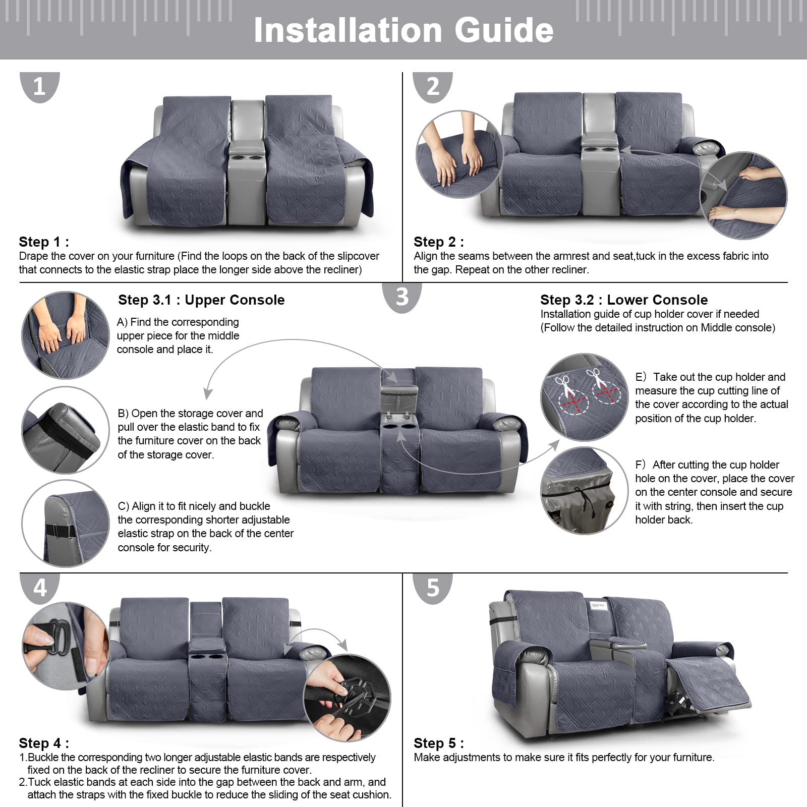 TAOCOCO dark grey recliner cover complements decor while protecting furniture.
