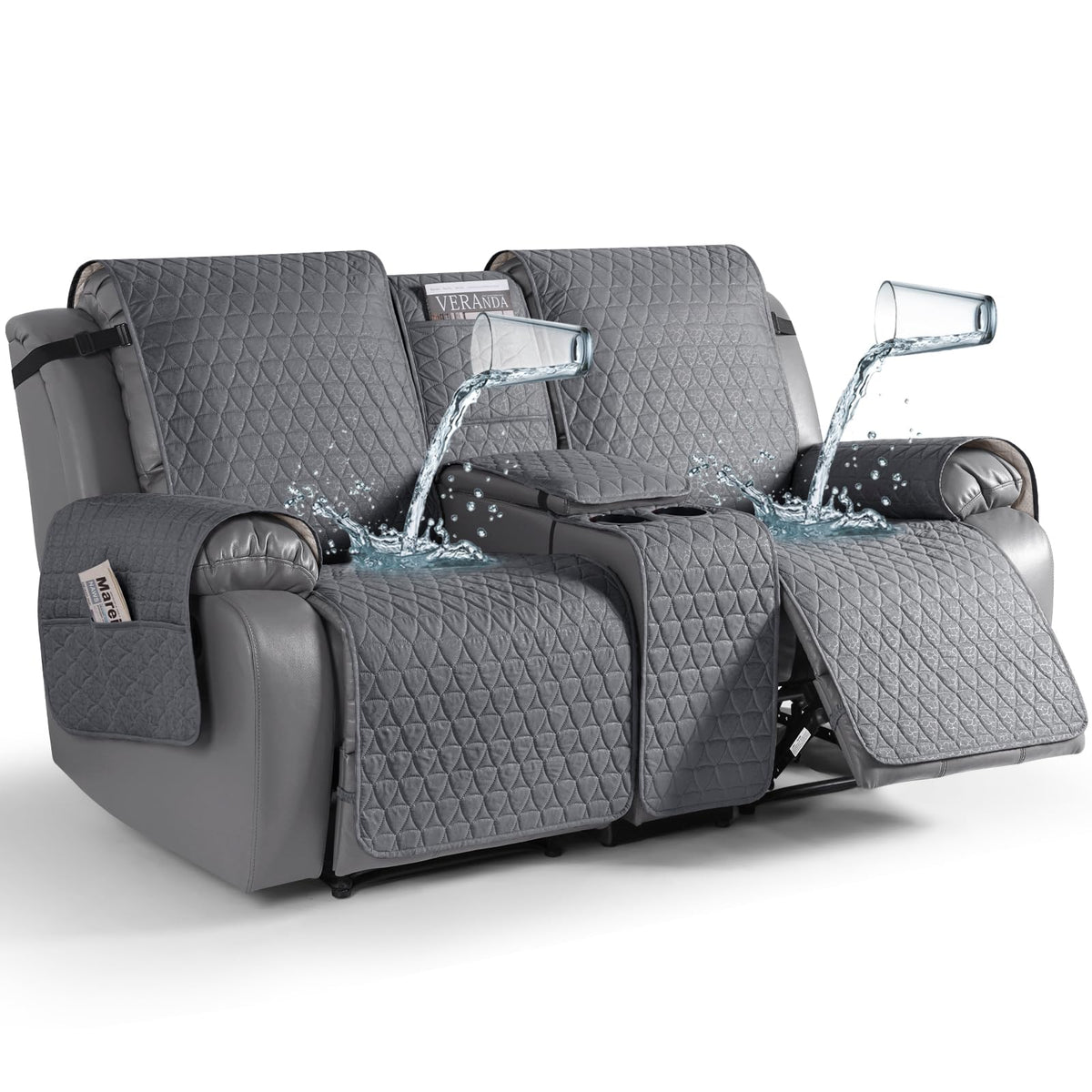 TAOCOCO loveseat recliner cover with console on full view, stylish protection for your sofa.