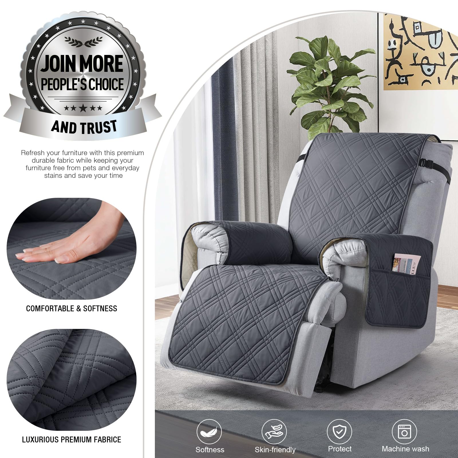 TAOCOCO non-slip recliner cover with elastic straps for secure fit
