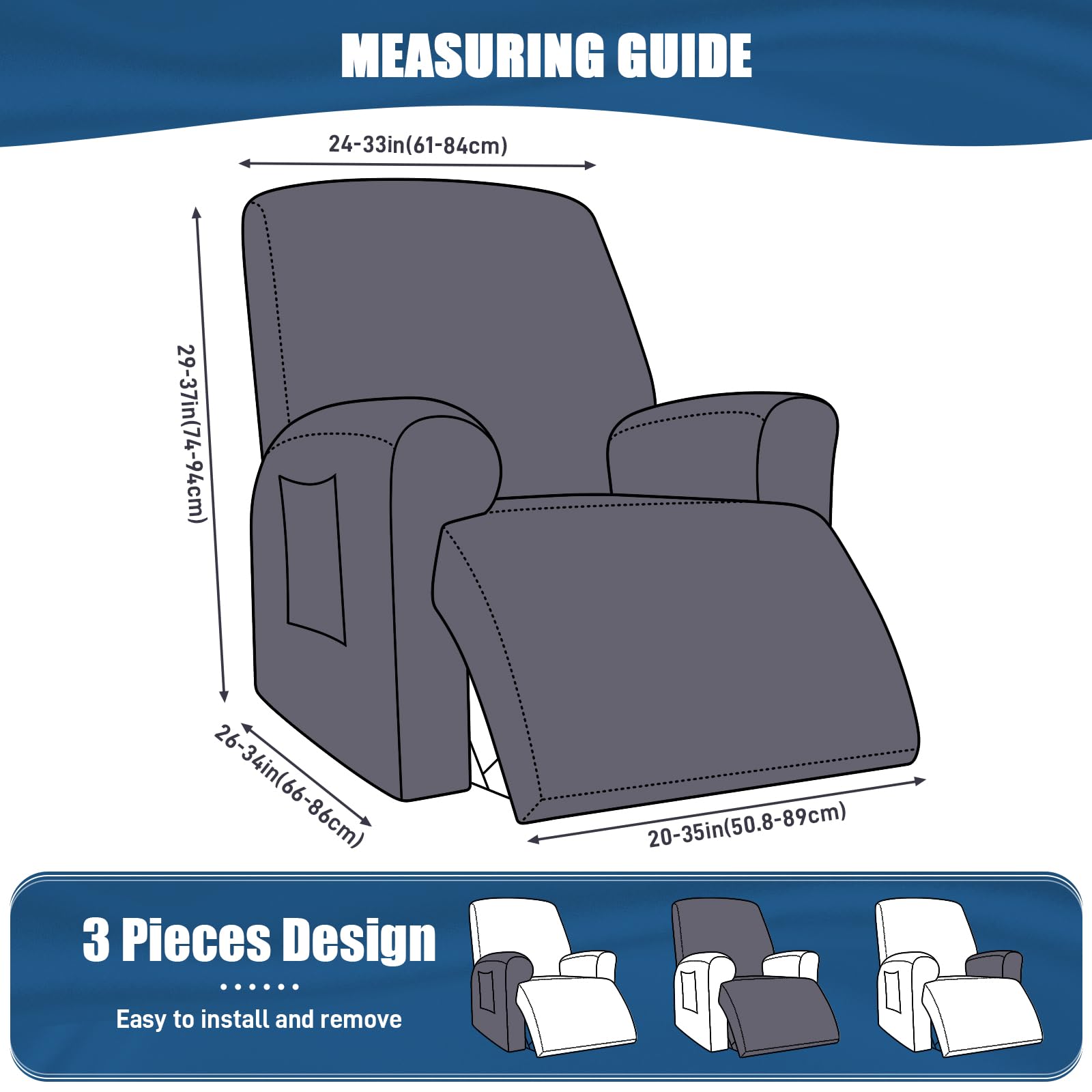 TAOCOCO 3-piece design provides a snug fit for most recliners.