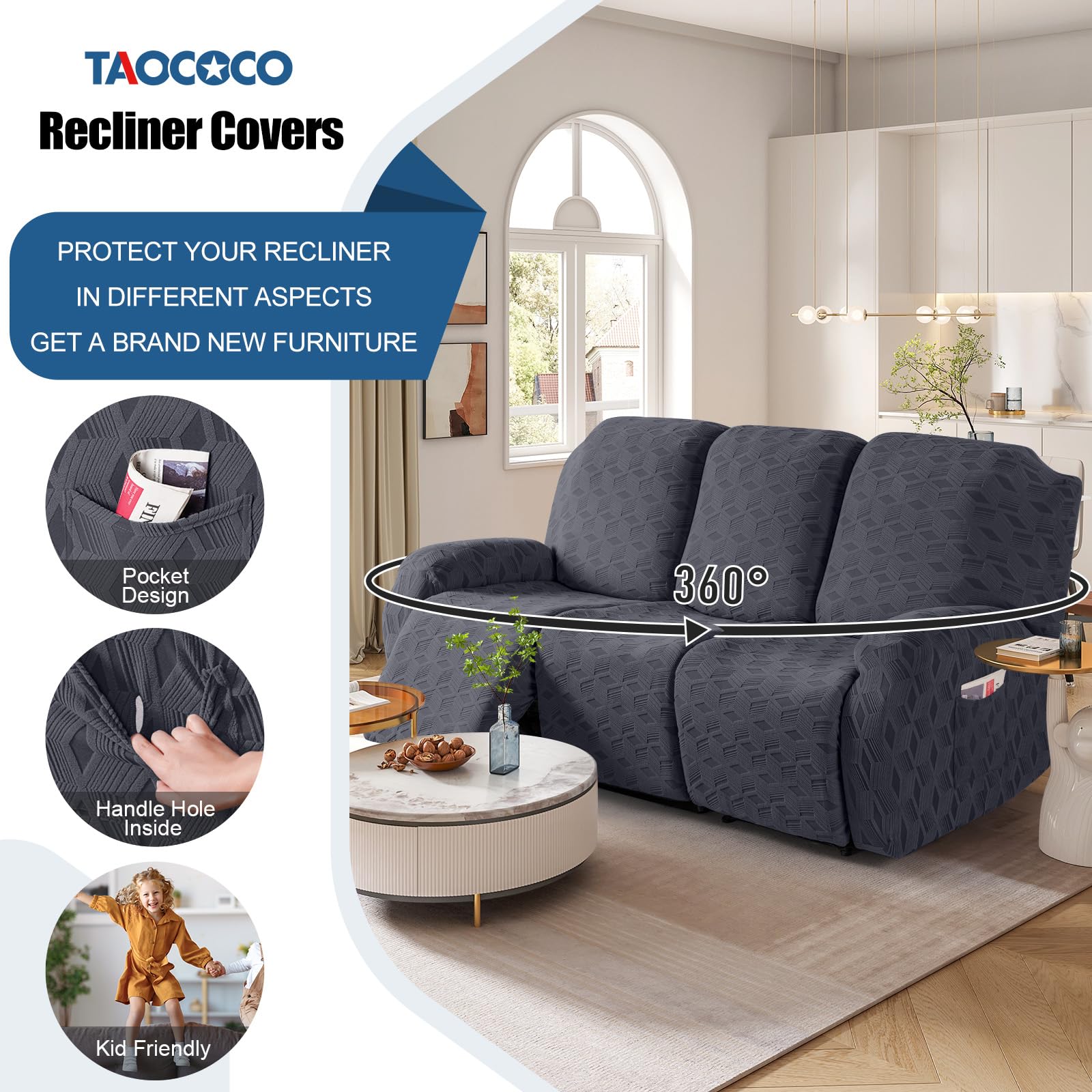 TAOCOCO recliner cover elastic bottom stays securely in place.