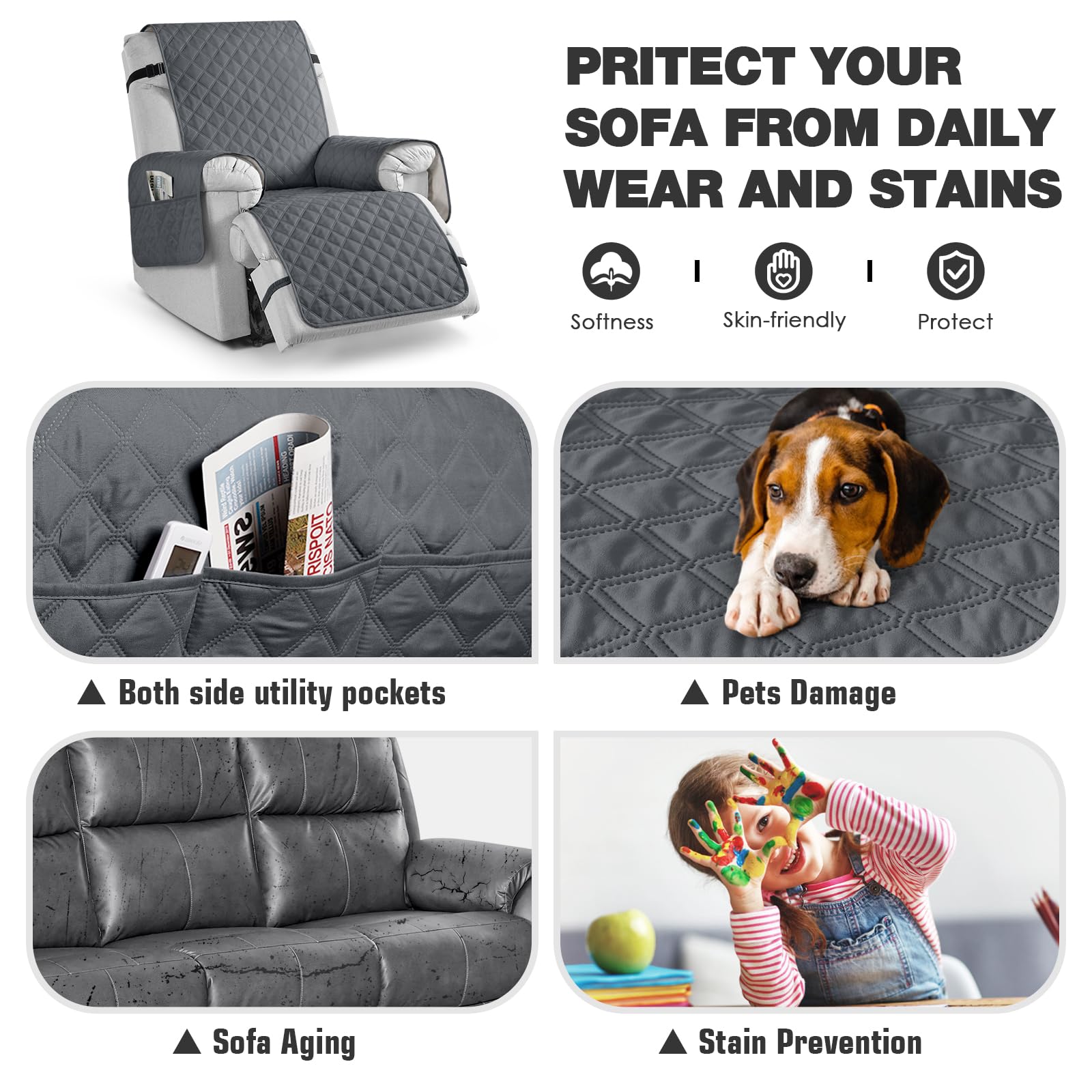 TAOCOCO recliner cover with pocket for remote and small items