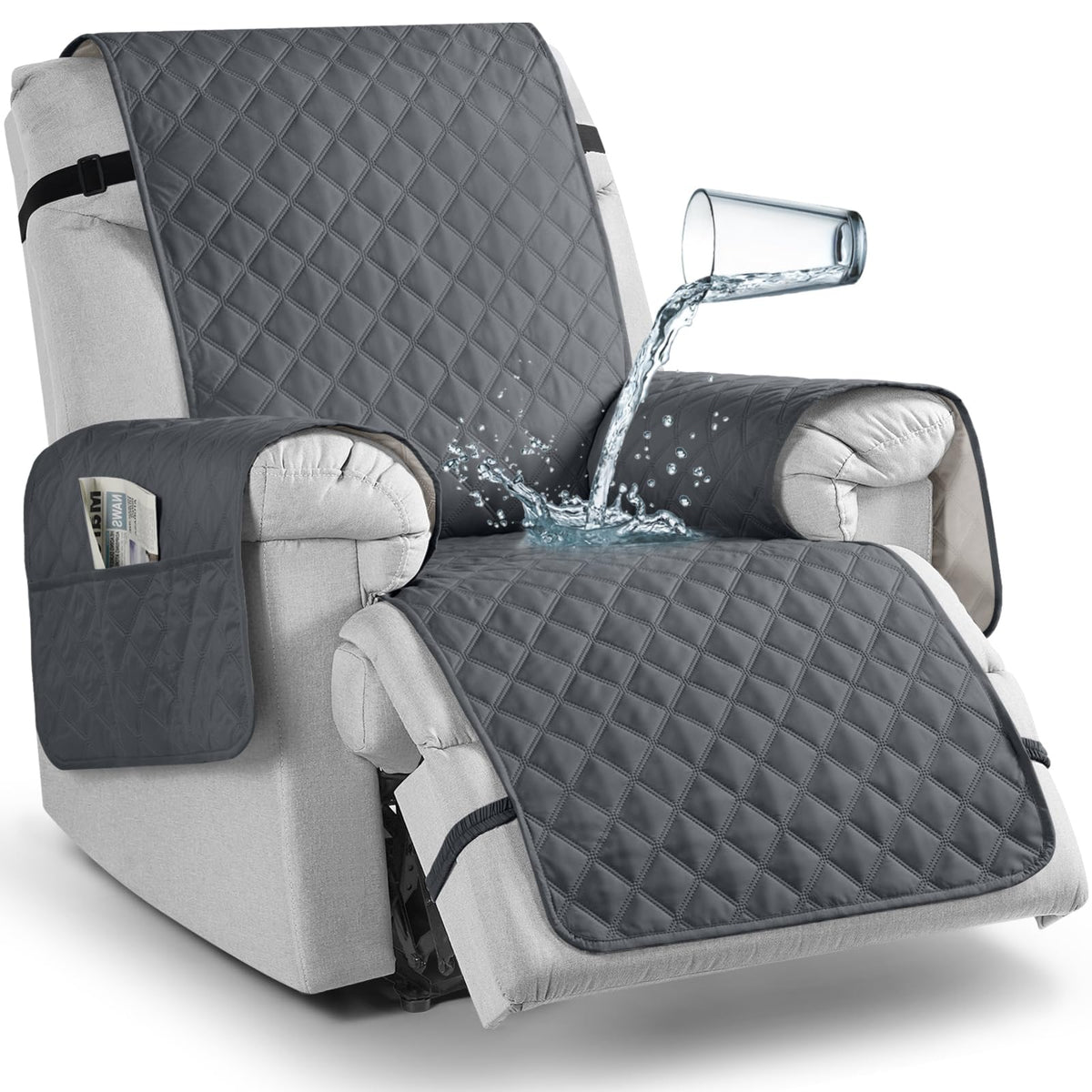TAOCOCO waterproof recliner cover in dark gray protecting furniture from spills