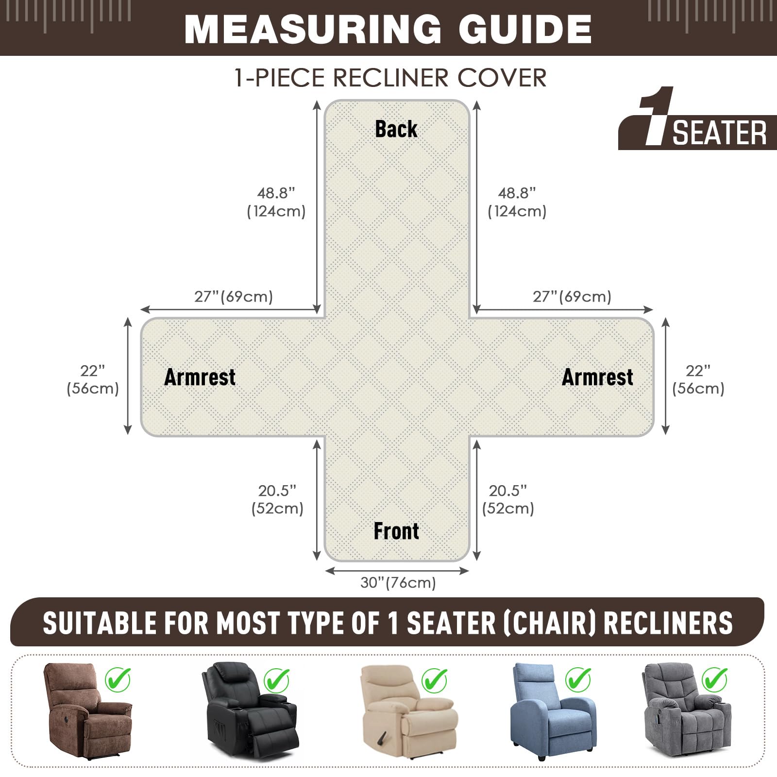 TAOCOCO recliner cover with pocket keeps remotes and snacks within reach.