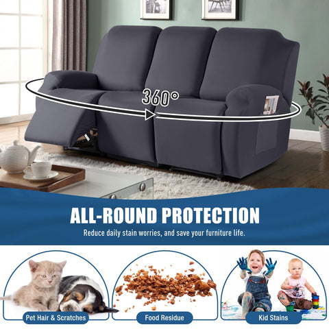 TAOCOCO three-piece slipcover assembly laid out for 3-seat recliner fit
