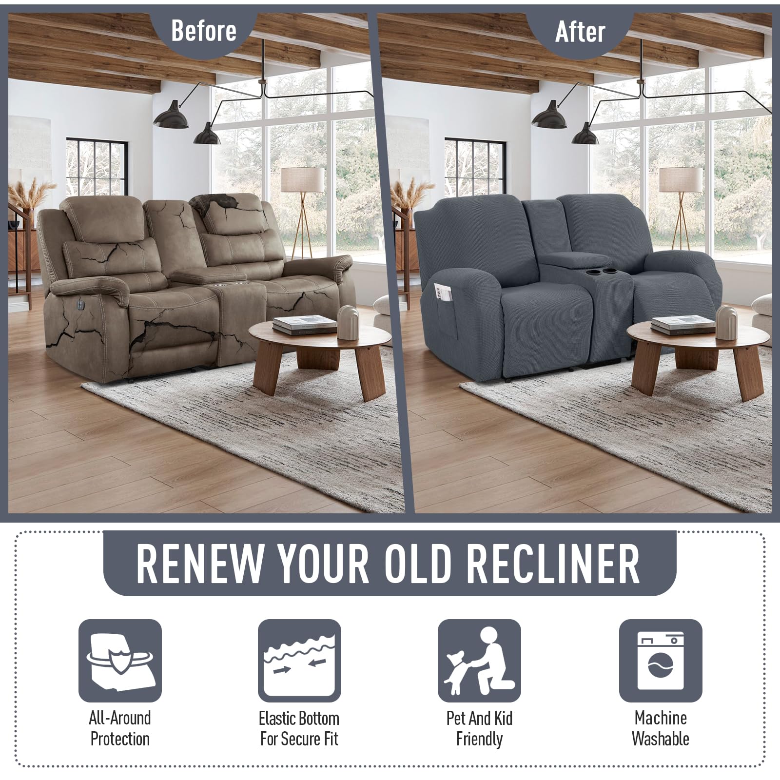 TAOCOCO Two-seat slipcover fits most 65–80 inch recliners.