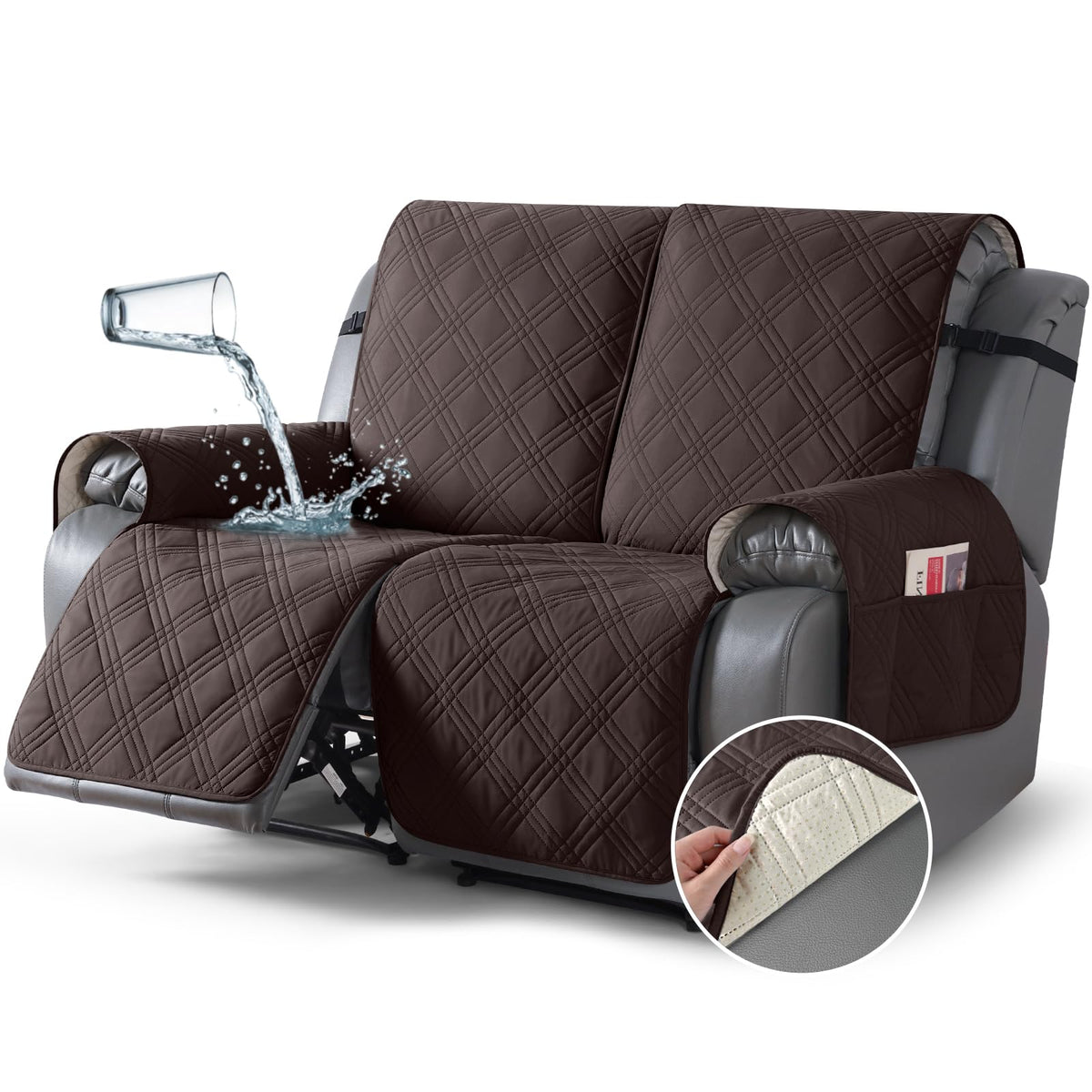 TAOCOCO waterproof loveseat cover in chocolate protects a 2-seat recliner from spills