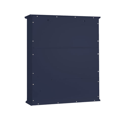 TaoHFE blue medicine cabinet with mirror in a tidy bathroom scene.