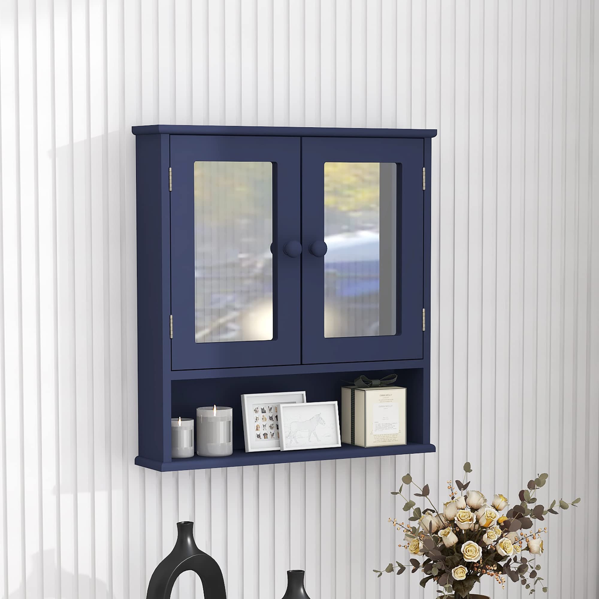 TaoHFE blue cabinet interior with adjustable shelves demonstrates storage versatility.