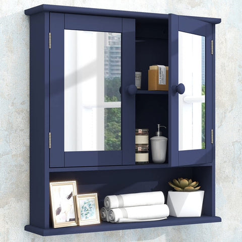 TaoHFE blue medicine cabinet with mirror front keeps daily essentials neatly hidden.