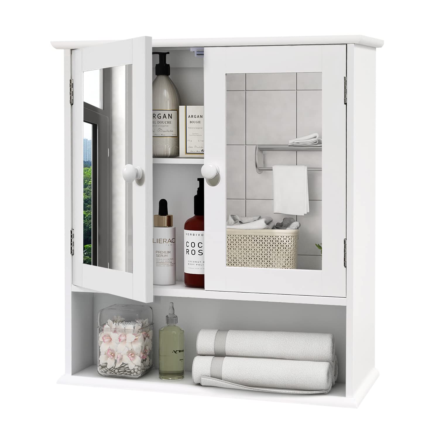 TaoHFE medicine cabinet with mirror and two doors for organized storage