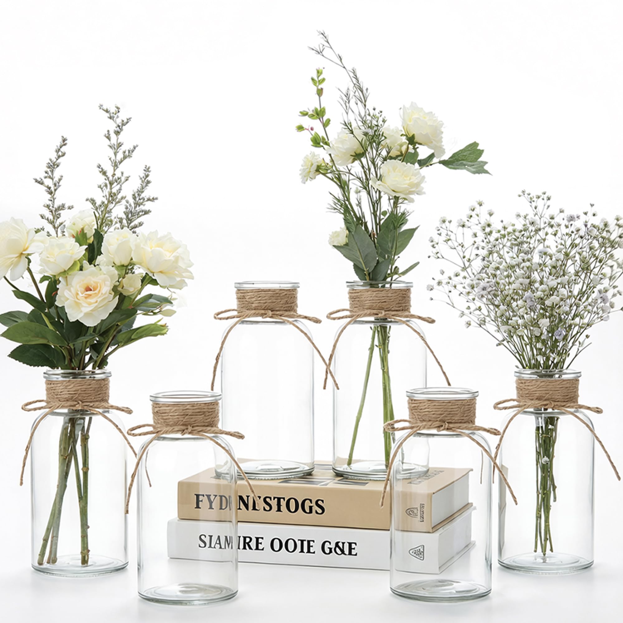 TAOZIMA glass flower vase 6-pack centerpiece highlights blooms with clear, versatile decor for weddings.