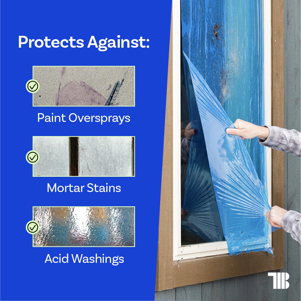 Close-up of TapeManBlue blue film showing durable adhesion and tear resistance.