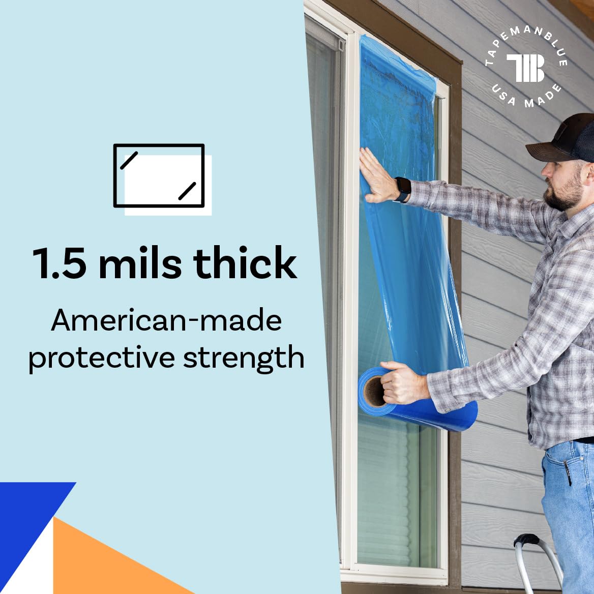TapeManBlue window protection covers a large area up to 1200 square feet.