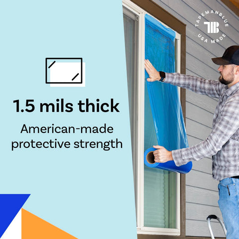 TapeManBlue window protection covers a large area up to 1200 square feet.