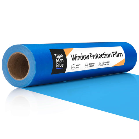 TapeManBlue window protection film roll 24x600 shields glass from overspray and debris.