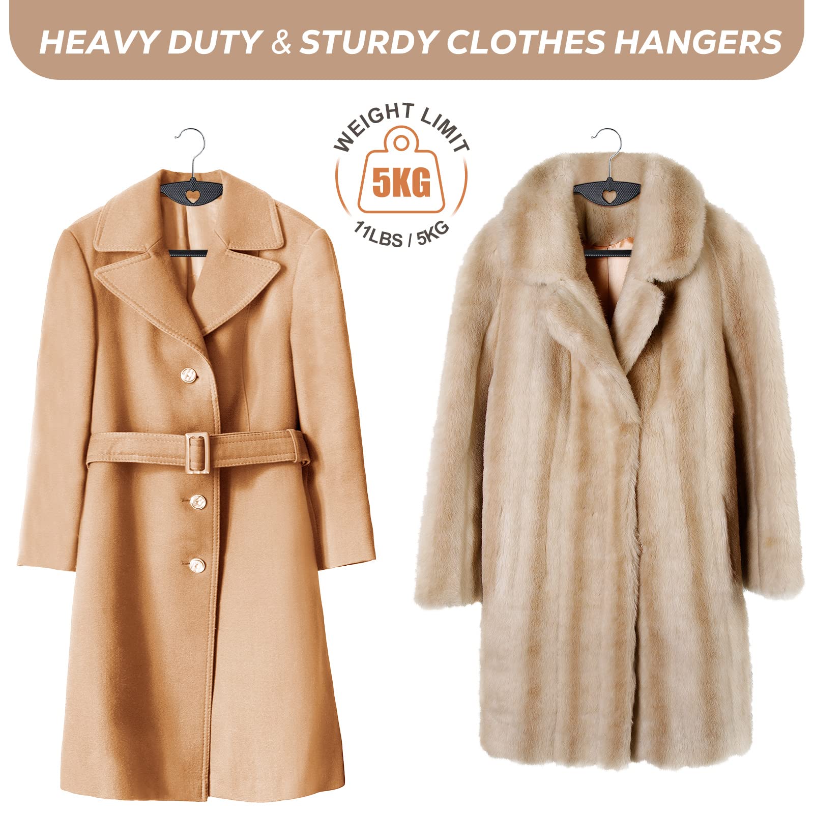 Taranch black hangers with 360-degree swivel for easy outfit rotation.