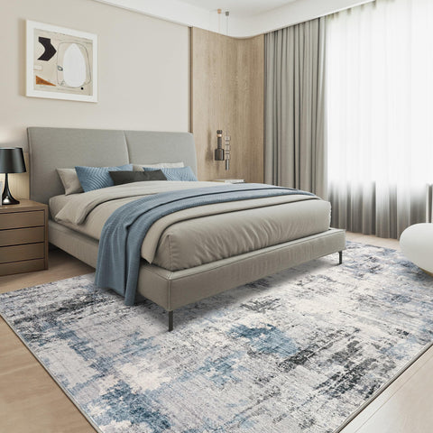 Taranch washable rug grey blue tone — modern vibe with soft texture.