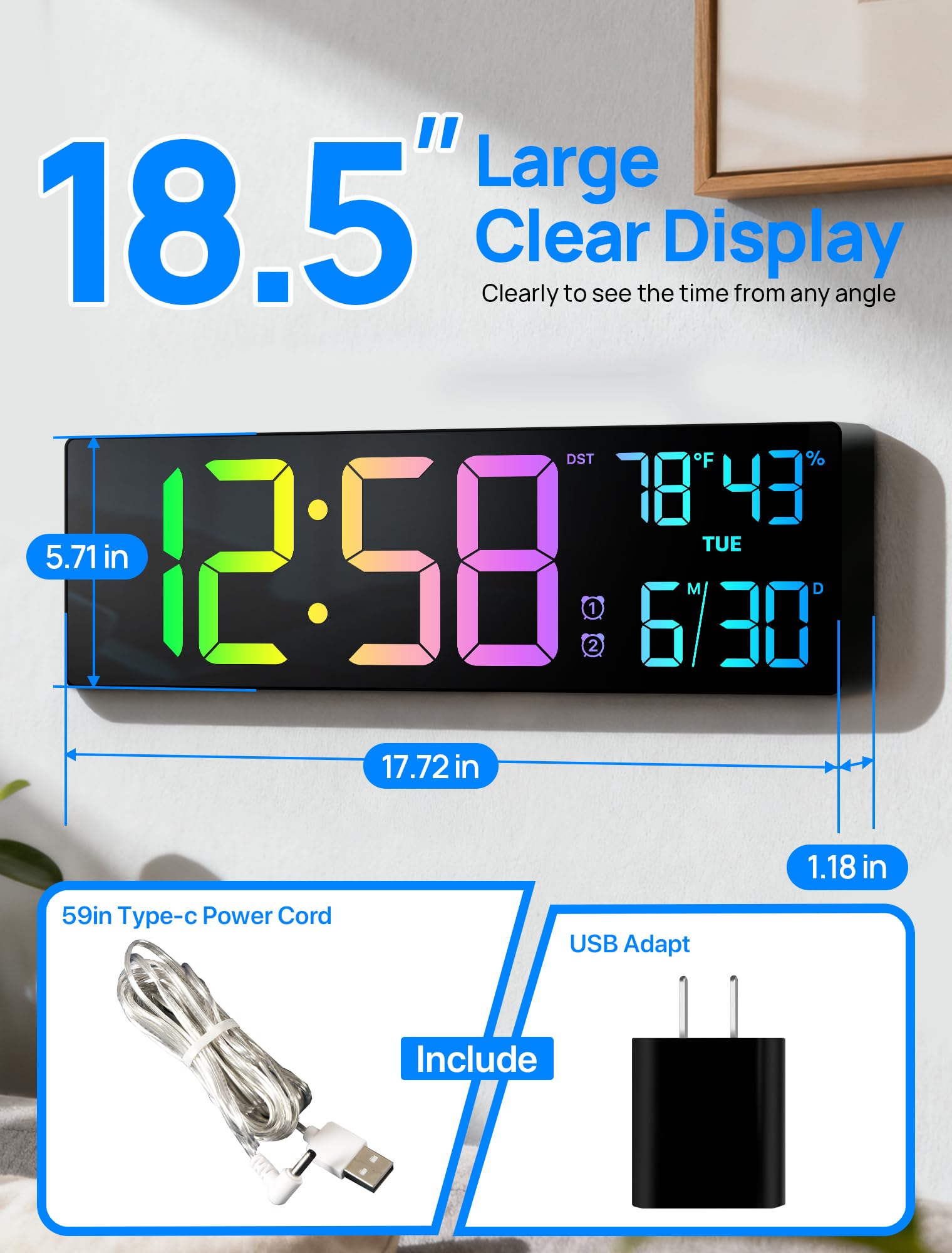Tarinks large clock shown from the side for wall mounted convenience
