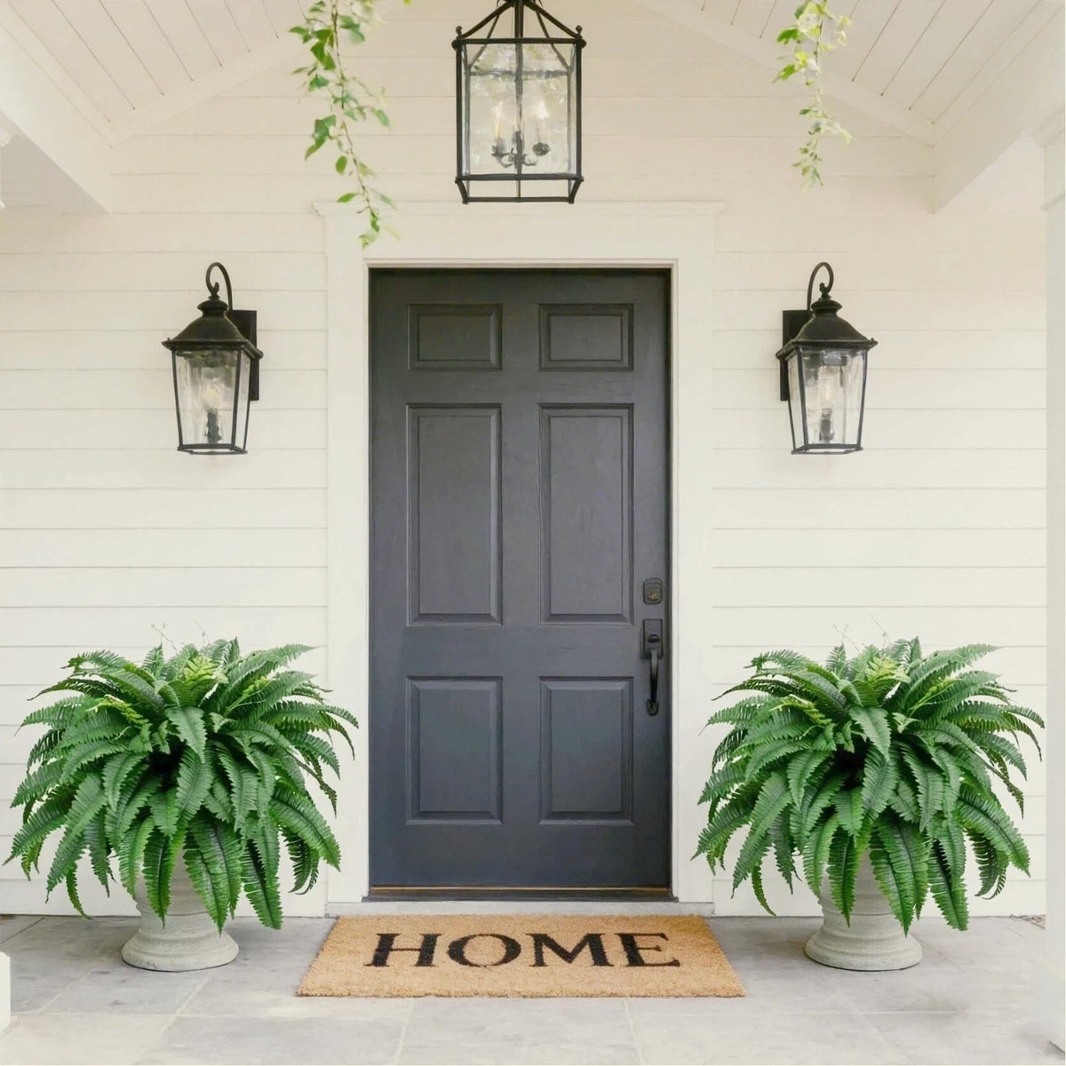 Tasruwat 53-inch outdoor Boston Fern on porch adds lush curb appeal with low maintenance